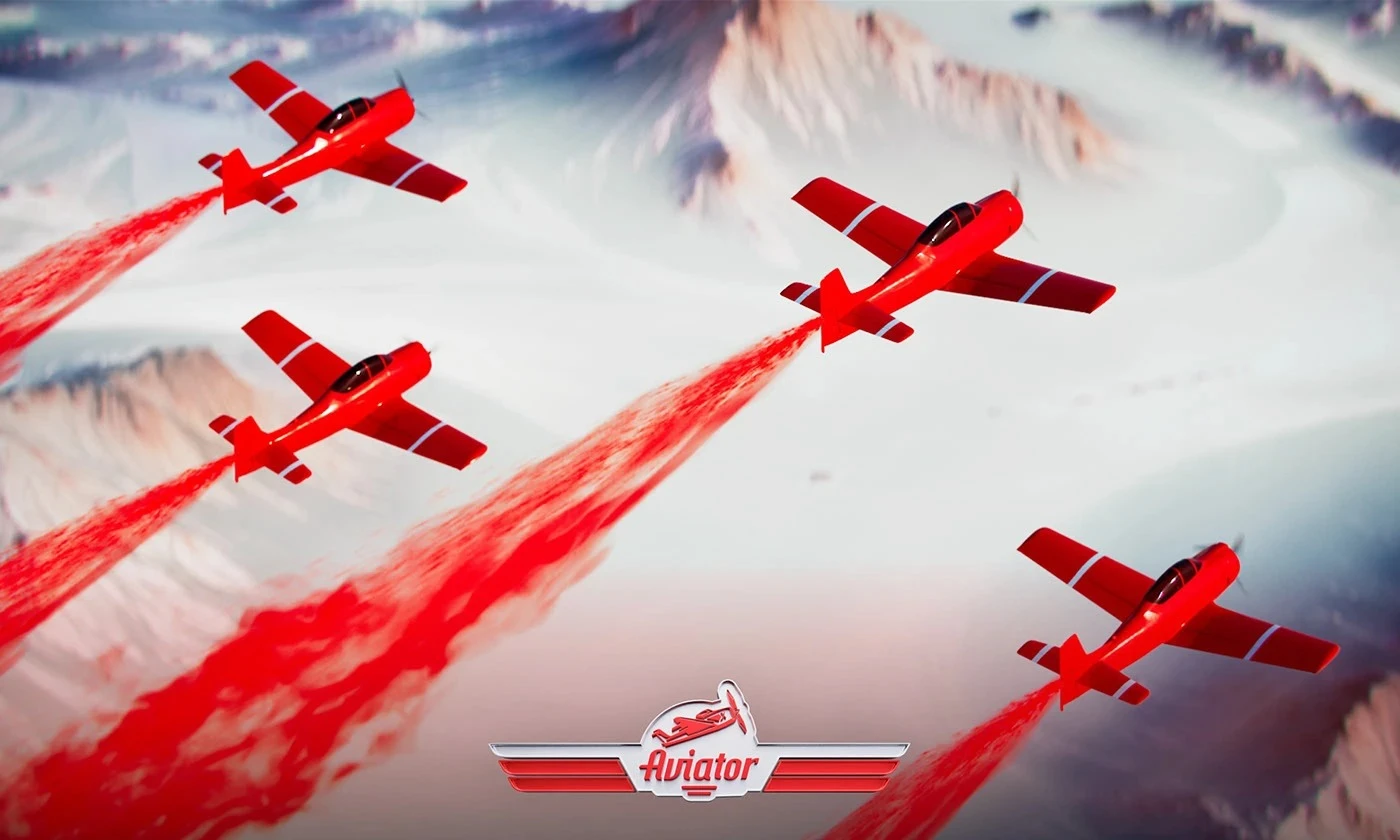 Original Aviator game key art with a formation of red planes trailing smoke